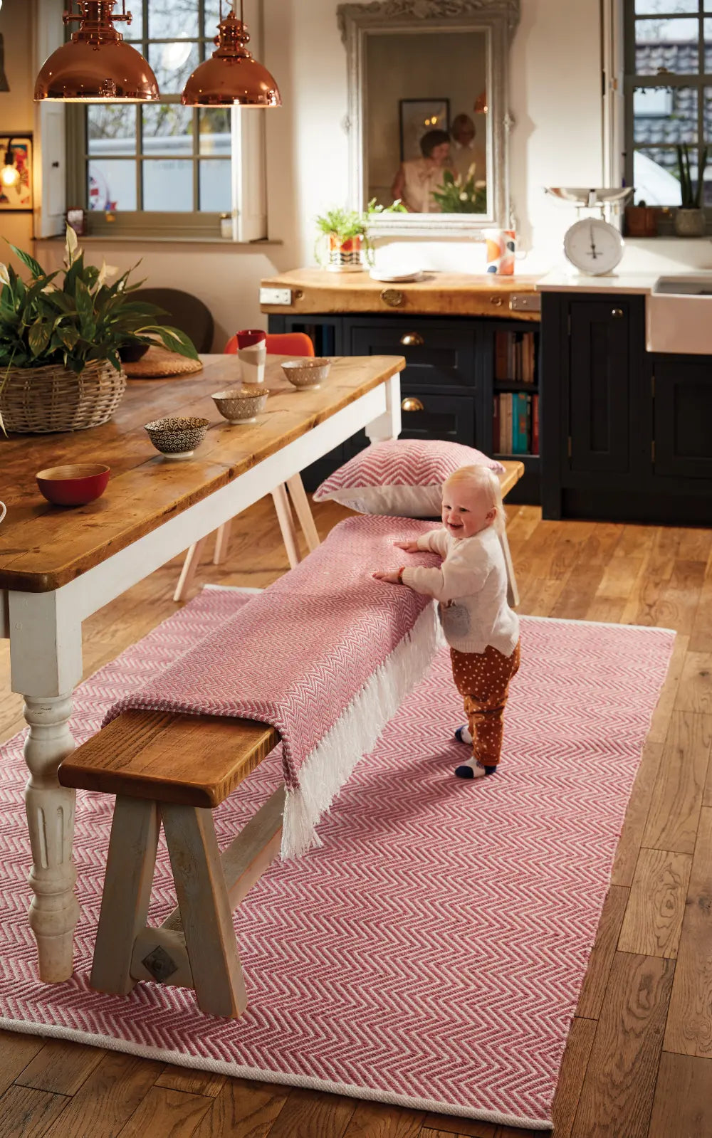 Herringbone Rug Coral Pink